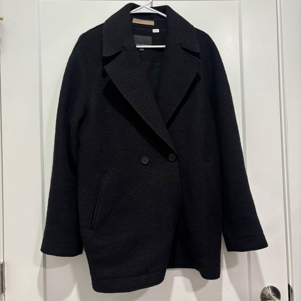 Banana Republic Womens Black 100% Wool Double Breasted Car Coat Jacket Size M